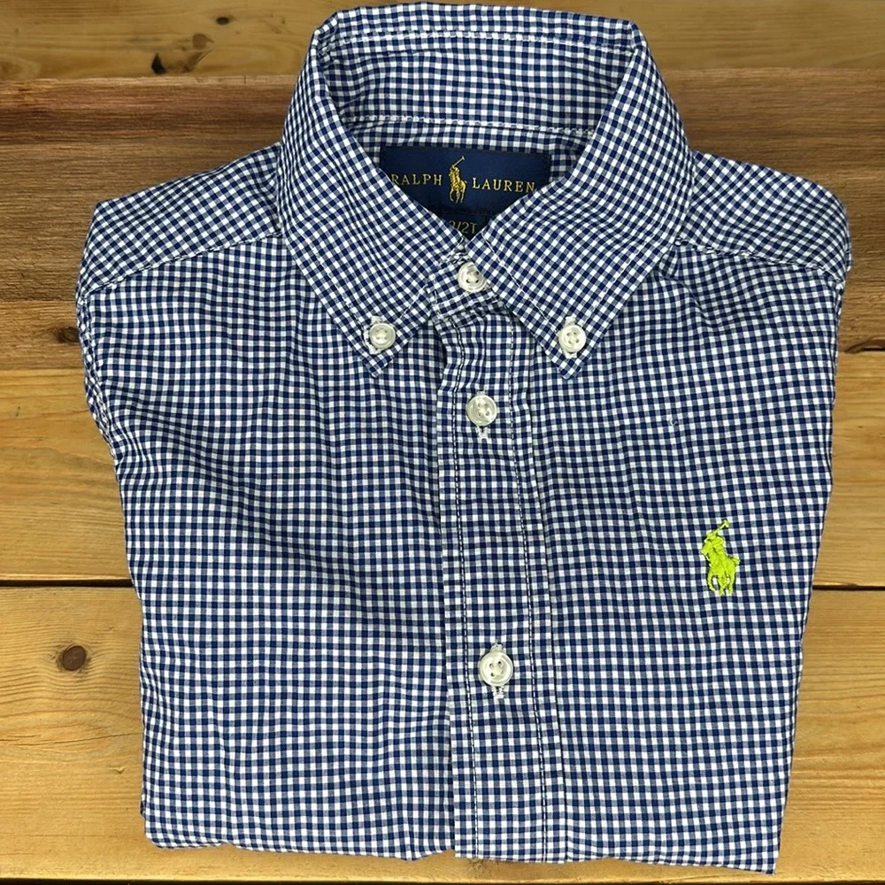 Ralph Lauren Baby Shirt long sleeve button up Sz 2- Blue and White plaid . - Picture 3 of 4